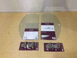 lot 415 image: LOT OF 2 Home Decorators Glass Shelf 24 inch with Brackets