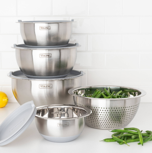 lot 21 image: 9PCS Viking Stainless Steel Mixing Bowl Set with Strainer