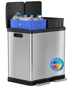 lot 373 image: iTouchless SoftStep 16 Gal Step Trash Can & Recycle Bin with Double Odor Control Systems, Stainless Steel
