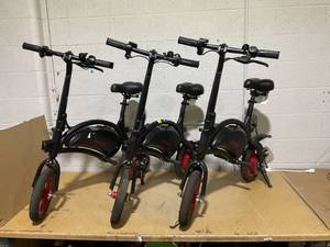 lot 100 image: LOT OF 3 Jetson Bolt Folding Electric Ride-On Bike, Easy-Folding, Built-in Carrying Handle, Twist Throttle, Up to 15.5 MPH