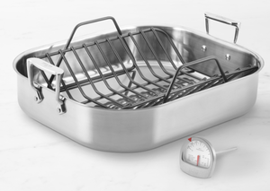lot 472 image: All-Clad Stainless-Steel Roasting Pan with Rack