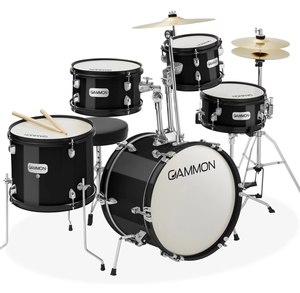 lot 58 image: Gammon Percussion 5pc Junior Drum Set - Beginner Kit - Black