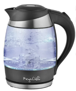 lot 386 image: MegaChef 1.8Lt. Glass and Stainless Steel Electric Tea Kettle