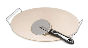 lot 251 image: Laroma Baking Stone Set, 15-Inch Includes Serving Rack and Pizza Cutter Wheel