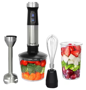lot 481 image: Mega Chef 4-in-1 Multi-Purpose 2-Speed Stainless Steel Immersion Blender with Chopper and Whisk Attachment