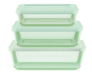 lot 492 image: 6PCS Pyrex Simply Store Tinted Rectangular Glass Storage Set