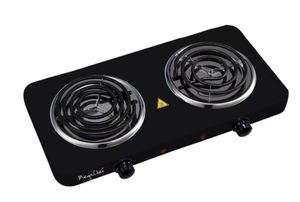 lot 500 image: MegaChef Portable Dual Electric Coil Cooktop - Black 1700W Hot Plate, Coil Burner Stove