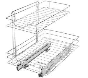 lot 389 image: Smart Design Pull-Out Cabinet Organizer  2-Tier Chrome, Small Top, Medium Bottom