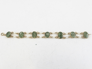 lot 1 image: 14K Yellow Gold Bracelet with Jade and Pearl Accents