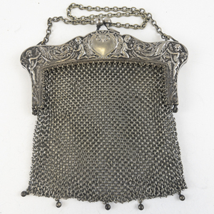 Antique German Silver Mesh Purse with Cherub Motif
