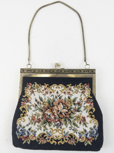 lot 9 image: Vintage Floral Needlepoint Purse with Chain Handle