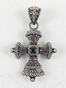 lot 9A image: Barbara Bixby 18k Rose Gold & Sterling Silver Garnet Cross Pendant Enhancer