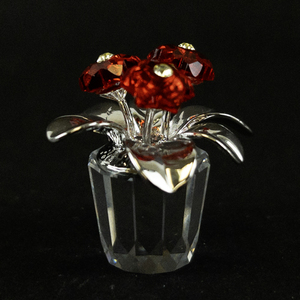 lot 14 image: Swarovski Crystal Flower Pot Figurine with Red Flowers