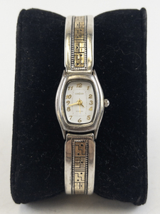 Roderick Tenorio Relos Sterling Silver and 14K Gold Southwestern Style Cuff Watch. New Battery Installed!