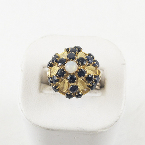 lot 20 image: 14K Yellow Gold Ring with Sapphires and Opal. Size 6.25