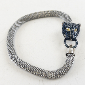 lot 28 image: Affinity Blue Diamond Panther Head Sterling Silver & Stainless Steel Bracelet