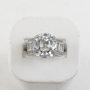 lot 31A image: Bangkok Ratnaraj Jewelers Aquamarine and CZ Sterling Silver Ring Size 7.25