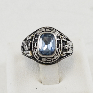 lot 34 image: Grace High School Sterling Silver Personalized Class Ring. Size 4.5