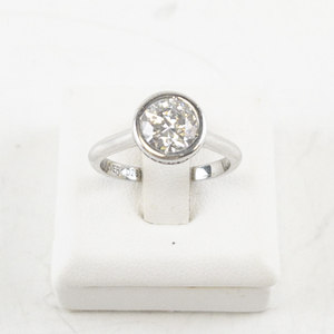 lot 41 image: Sterling Silver CZ Bezel Set Ring with Hidden Halo Design. Size 7