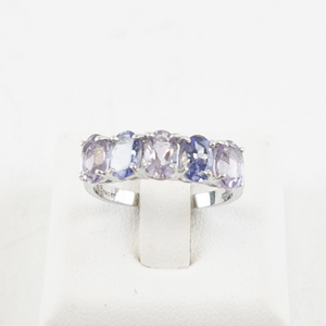 lot 50 image: Sterling Silver Stacker Ring with Amethyst and Tanzanite Stones. Size 7