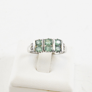 lot 55 image: Stauer Emerald and Diamond Sterling Silver Ring. Size 7