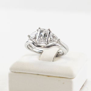 lot 66 image: 3 Stone CZ Engagement Ring Set Size 7 with Curved Silhouette Band