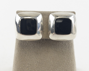 lot 86 image: Sterling Silver 925 Black Onyx Square Clip-On Earrings