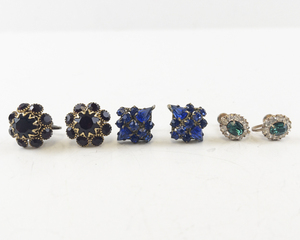 lot 92 image: Collection of 3 Pairs Vintage Clip-On Earrings with Colored Stones