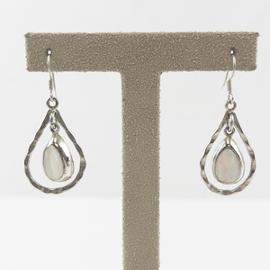 lot 98 image: Mexico Silver Plated Teardrop Dangle Earrings with Created Pearl Accents