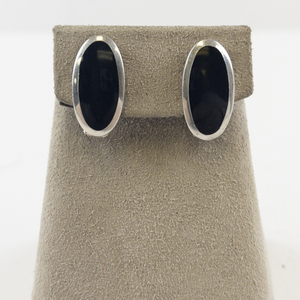 lot 102 image: Sterling Silver Oval Black Onyx Clip-On Earrings