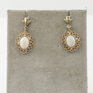 lot 105 image: Pair of Vintage Gold Tone Created Opal Drop Earrings
