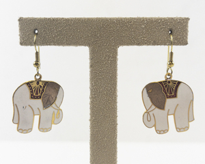 lot 110 image: Pair of Elephant Shaped Enamel Dangle Earrings with Gold Tone Accents