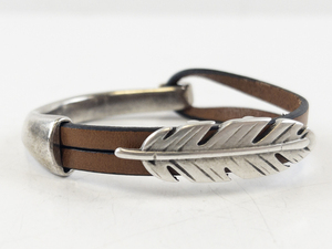 lot 126 image: Leather and Metal Feather Hook Bangle Bracelet