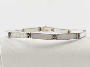 lot 127 image: Sterling Silver Opal Inlay Link Bracelet Marked Mexico
