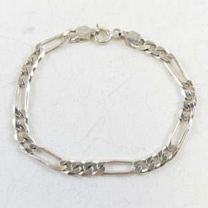 lot 130 image: Sterling Silver Figaro Chain Bracelet with Clasp