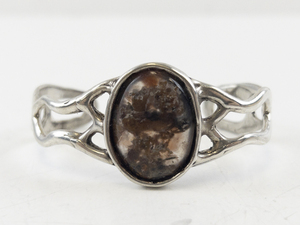 lot 131 image: Sterling Silver Cuff Bracelet with Oval Stone and Openwork Band