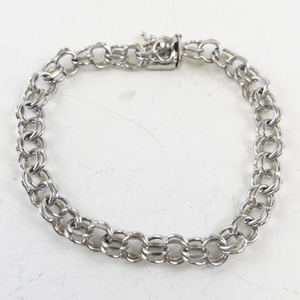 lot 135 image: Sterling Silver Double Link Chain Charm Bracelet with Box Clasp