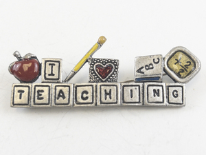 lot 148 image: Teaching Theme Brooch with Apple, Pencil, and Blocks Design