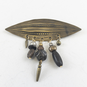 lot 156 image: Vintage Brass Pin Brooch with Dangle Beads and Charms