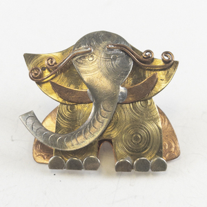 lot 158 image: Mixed Metal Elephant Brooch Pin with Swirl Design