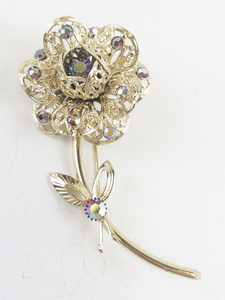 lot 168 image: Vintage Sarah Coventry Gold Tone Aurora Borealis Flower Brooch