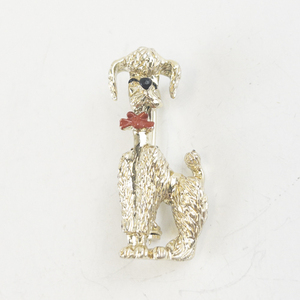 lot 175 image: Vintage Gold Tone Poodle Brooch with Red Bow