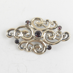 lot 187 image: Sterling Silver (Vermeil) Brooch with Red Stone Accents