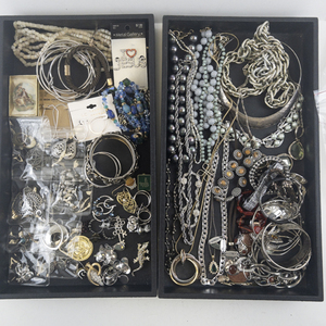 lot 192 image: Large Costume Jewelry Lot with Necklaces, Bracelets, Earrings and Brooches