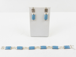 lot 215 image: Sterling Silver and Turquoise Bracelet with Matching Earrings Set