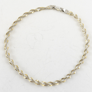 lot 225 image: 9-Inch Twisted Two Tone Sterling Silver Herringbone Anklet