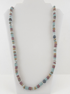 lot 229 image: Colorful Beaded Necklace with Multi-Tone Wooden Disc Beads