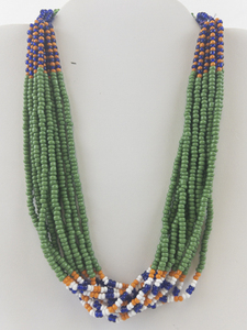 lot 238 image: Tribal-Style 10-Strand Beaded Necklace with Green, Blue, White, and Orange Glass Beads