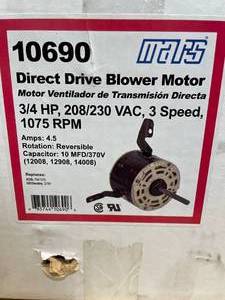lot 105 image: Mars 10690 48 Frame Torsion Flex Mount Furnace Blower Motor 3 Speed 34 HP 208-230 V 1075 RPM Reversible