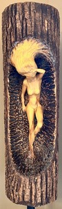 Russell O. Strom Hand-Carved Wooden Sculpture of Woman in Log